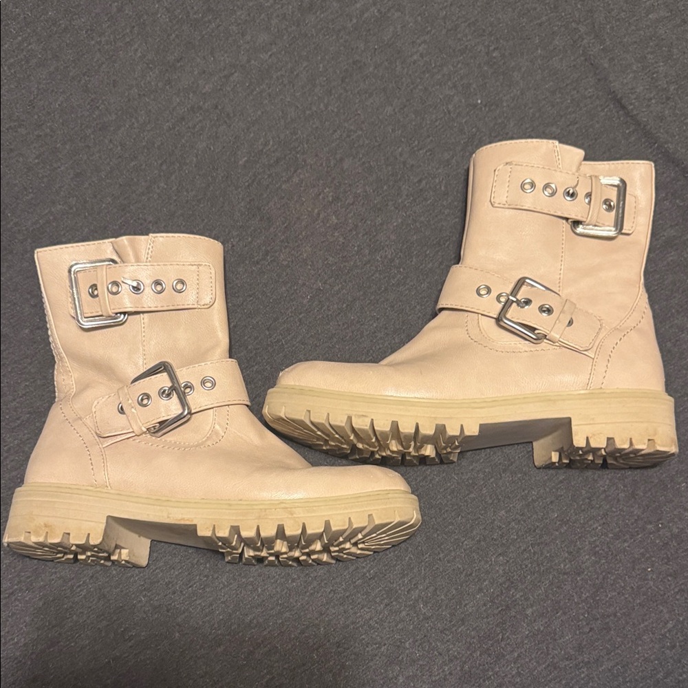 SO Tan Combat Boots with Buckle Accents
